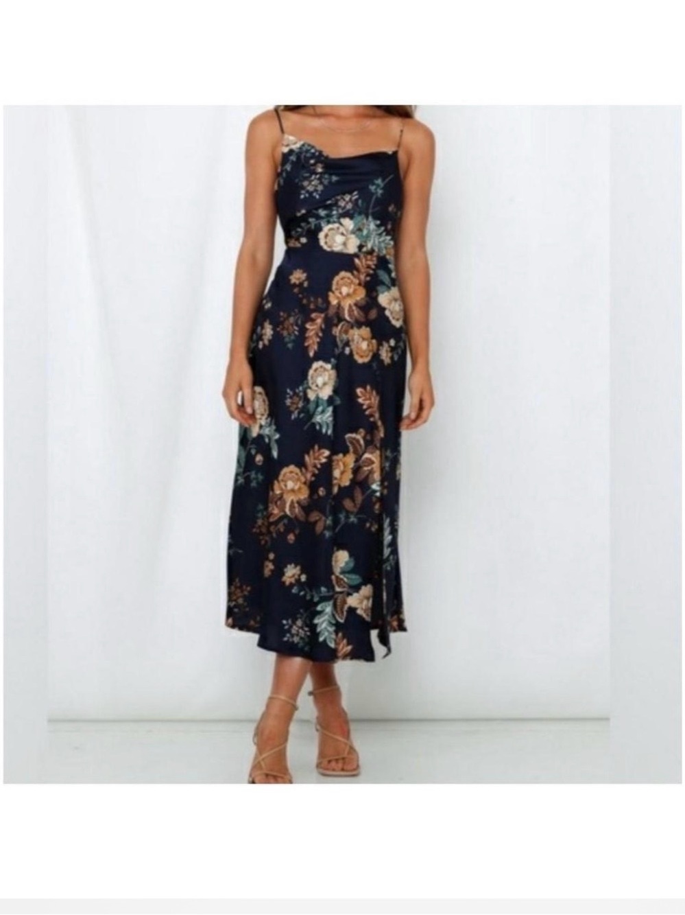 Navy Floral Midi Dress - Picture 8 of 8